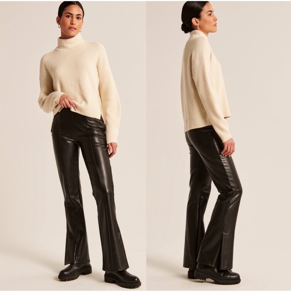 Abercrombie & Fitch Split-Hem Vegan Leather Slim Flare Pant Black Medium Tall